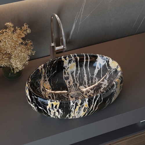Black marble effect ceramic - black,